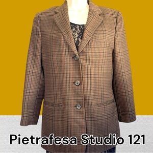 Vintage Pietrafesa wool blazer Brown houndstooth print blazer.